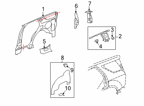 2004 Cadillac SRX Inner Structure - Quarter Panel Diagram