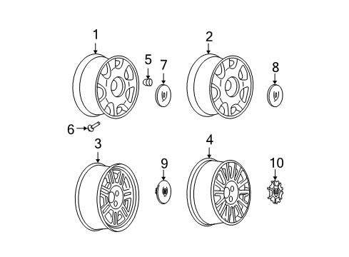 2003 Cadillac DeVille Wheel, 16X7 Aluminum (Chrome) Diagram for 9594392