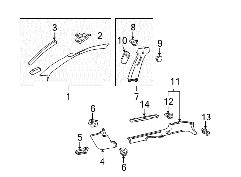 2005 Pontiac GTO Interior Trim - Pillars, Rocker & Floor Diagram