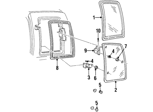 1990 Chevy K1500 Glass Assembly, Body Side Window /Rh/ (Dark Tint) *Deep Tint Diagram for 15630156