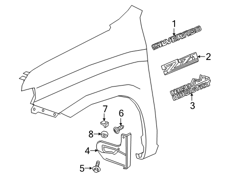 2019 Chevy Silverado 1500 LD Exterior Trim - Fender Diagram