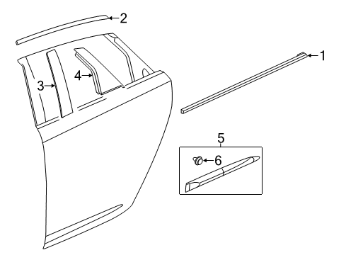 2015 Chevy Impala Applique Assembly, Rear Side Door Window Frame Front Diagram for 23377436