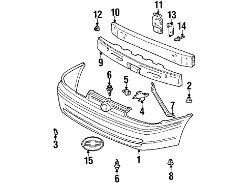 2002 Chevy Prizm Front Bumper, Exterior Trim Diagram