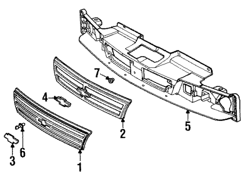 1988 Chevy Cavalier Grille & Components Diagram