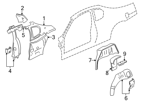 2002 Chevy Monte Carlo Panel Asm,Rear Wheelhouse Outer (LH) Diagram for 12455100