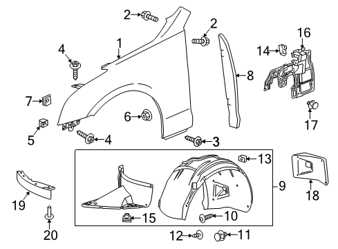 2013 Cadillac ATS Fender Assembly, Front Diagram for 84110677