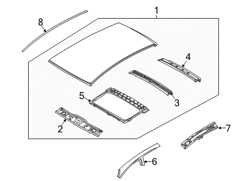 2005 Chevy Aveo Rail,Windshield Side Frame & Roof Front Diagram for 96533472