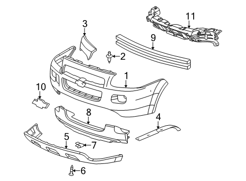 2005 Chevy Uplander Front Bumper Cover Lower *Stealth Gray (Molded, In, Color) *Stealth Gray Diagram for 15108506