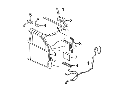 2003 Buick Rendezvous Cable Assembly, Radio & Mobile Telephone & Vehicle Locating Antenna Diagram for 10349371