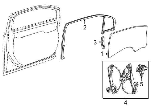 2011 Chevy Volt Front Door - Glass & Hardware Diagram