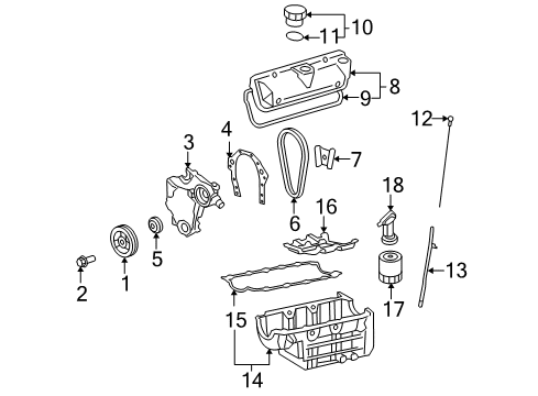 2007 Pontiac Torrent Engine Parts, Mounts, Cylinder Head & Valves, Camshaft & Timing, Oil Pan, Oil Pump, Crankshaft & Bearings, Pistons, Rings & Bearings Diagram