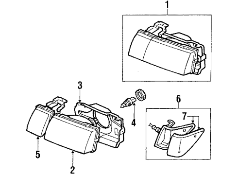 1988 Chevy Spectrum Headlamp Components, Side Marker Lamps Diagram