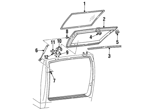 1993 Chevy C1500 Suburban Hinge Assembly, End Gate Window Body Side Diagram for 15645317