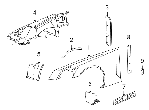 2009 Cadillac XLR Panel Assembly, Front Wheelhouse Diagram for 15284227