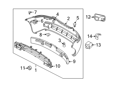 2008 Chevy Aveo5 Bracket,Front Bumper Fascia Side Diagram for 96542986