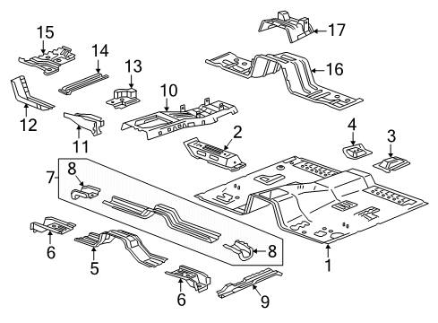 2020 Chevy Colorado Bracket Assembly, Floor Panel Tunnel Panel Reinforcement Diagram for 52015820