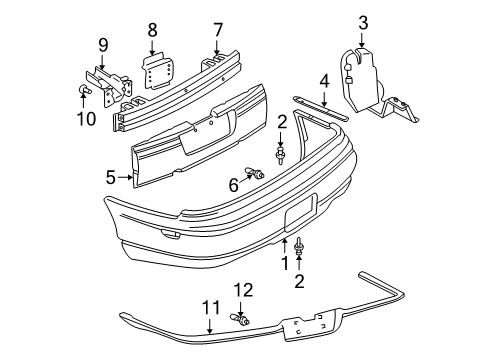 2000 Chevy Impala Rear Primered Bumper Cover Diagram for 12335487