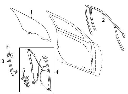 2013 Cadillac XTS Front Door - Glass & Hardware Diagram