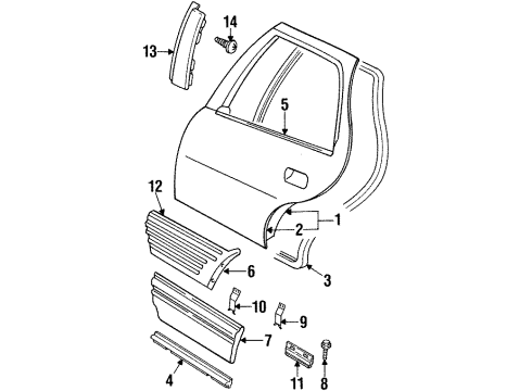 1993 Pontiac Grand Am Molding Kit,Rear Side Door Center *Paint To Mat Diagram for 88891528