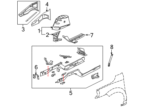 2005 Chevy Uplander Panel Assembly,Front Wheelhouse, Right Diagram for 89025536