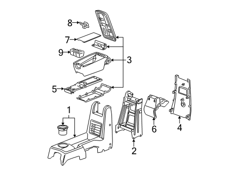 2006 Chevy Equinox Center Console, Front Console Diagram