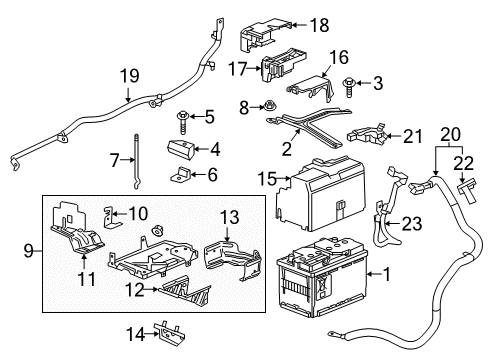 2016 Chevy Malibu Bracket Assembly, Battery Tray Diagram for 23347549