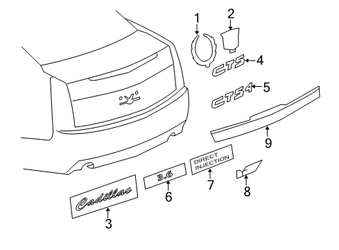 2013 Cadillac CTS Applique Assembly, Rear Closure Center W/License Plate Lamp Diagram for 22945149