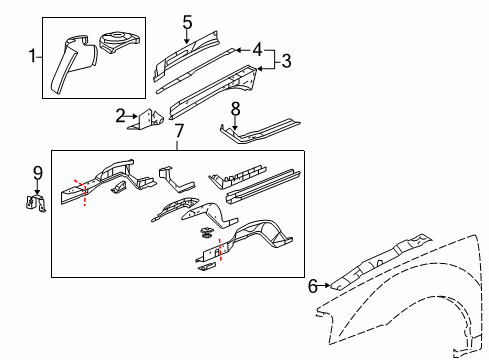 2004 Pontiac Grand Prix Structural Components & Rails Diagram