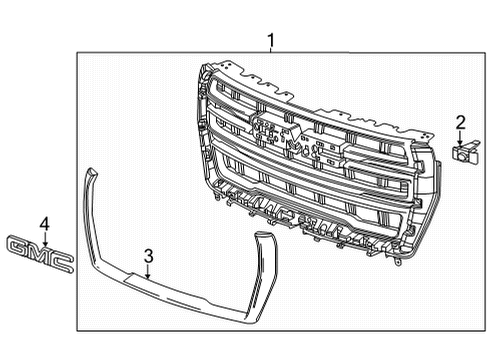 2023 GMC Yukon XL Grille Assembly, Front *Niterider Chm Diagram for 84835786