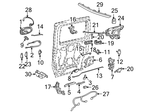 1998 Pontiac Trans Sport Side Loading Door - Lock & Hardware Diagram