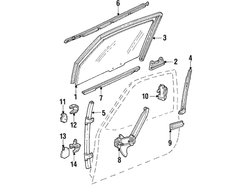 1992 Chevy Cavalier Sealing Strip Assembly, Front Side Door Window Outer Diagram for 22598003