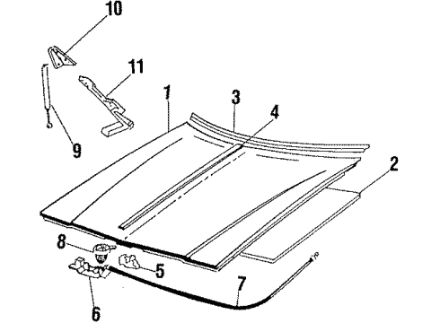 1987 Buick Regal Hood & Components Diagram