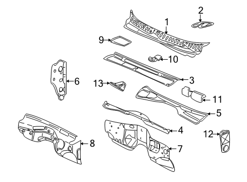 2002 GMC Sierra 2500 HD Cab Cowl Diagram 3 - Thumbnail