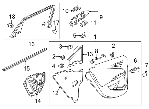 2020 Chevy Malibu Sealing Strip Assembly, Rear Side Door Window Inner Diagram for 22987627