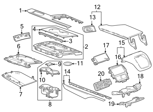 2024 Cadillac LYRIQ PANEL ASM-F/FLR CNSL RR TR *SKY COOL GRA Diagram for 86814030