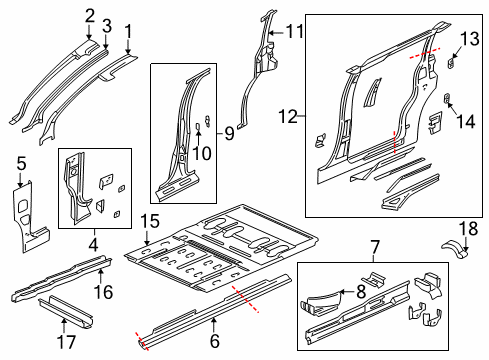 2000 Pontiac Montana Body Side Panel & Frame, Pillar Diagram