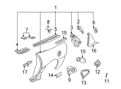 1998 Chevy Camaro Quarter Panel & Components, Exterior Trim, Trim Diagram 2 - Thumbnail