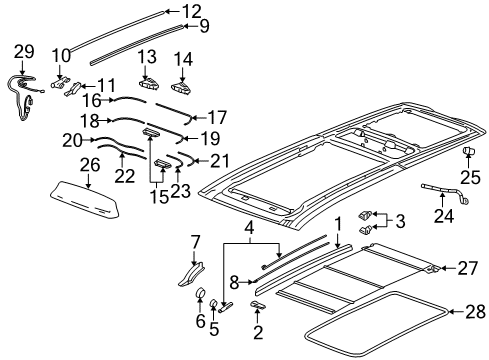 2005 Cadillac SRX Guide,Sun Roof Panel/Window Rear Diagram for 25747592