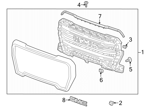 2022 GMC Sierra 1500 Grille Assembly, Front *Bright Chrome Diagram for 84508280