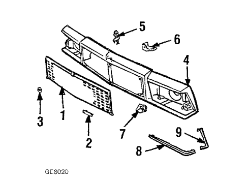 1984 Chevy El Camino Plate,Radiator Grille Name Diagram for 14035288