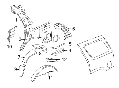 2009 Cadillac Escalade Inner Components - Quarter Panel Diagram 1 - Thumbnail