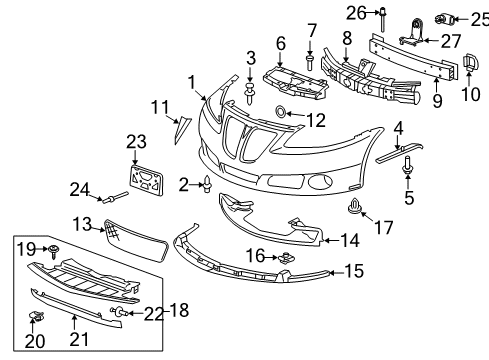 2009 Pontiac G6 Bracket,Front Bumper Imp Bar Diagram for 22626883