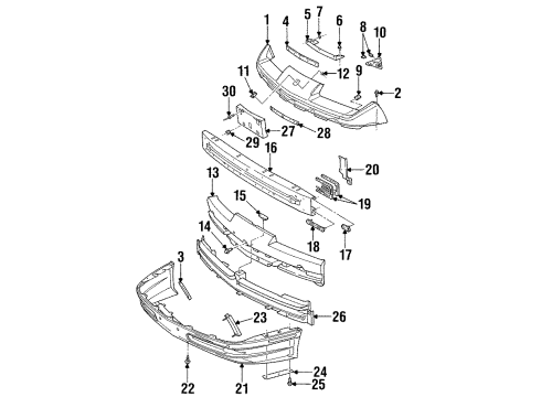 1996 Saturn SC1 Support Asm,Front Bumper Diagram for 21095753