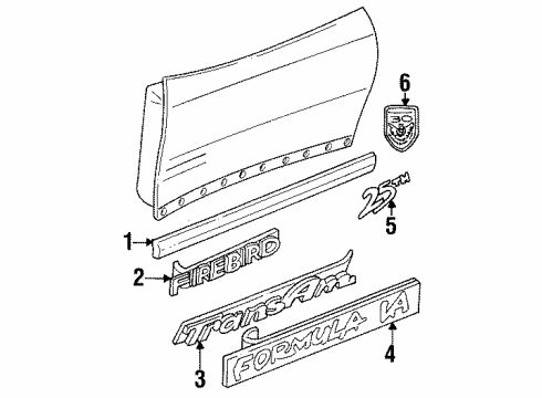 1999 Pontiac Firebird Molding,Front Side Door Center Diagram for 10166786