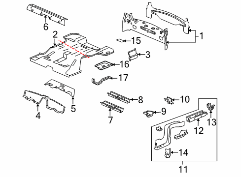 2006 Cadillac SRX Sill,Underbody Rear Cr Diagram for 88956775