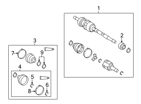 2010 Pontiac Vibe Front Wheel Drive Shaft Assembly Diagram for 19205411