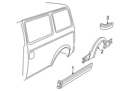 1994 Chevy Astro Moulding Kit, Right Body Side Lower Rear *Black W/Chro Diagram for 15618319