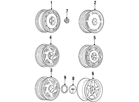 1995 Chevy Corvette Wheel Rim, 17X11 *Bright Silve Diagram for 10214047