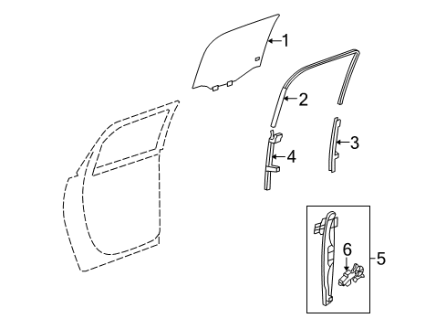 2009 Saturn Outlook Rear Door - Glass & Hardware Diagram