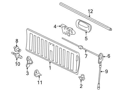 2003 Chevy Silverado 1500 HD Bezel Assembly, Pick Up Box End Gate Latch Handle *Black Diagram for 15187998